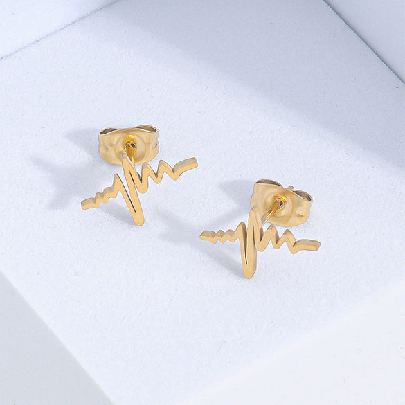 Stainless Steel Electrocardiogram Heart Hoop Earrings Small Electroplated Unisex Fashion Jewelry