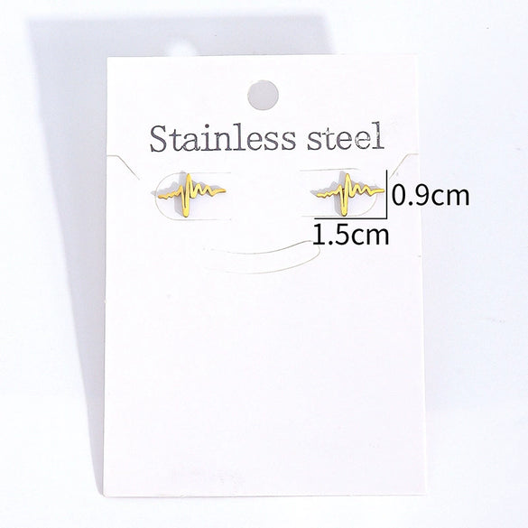 Stainless Steel Electrocardiogram Heart Hoop Earrings Small Electroplated Unisex Fashion Jewelry