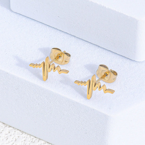 Stainless Steel Electrocardiogram Heart Hoop Earrings Small Electroplated Unisex Fashion Jewelry
