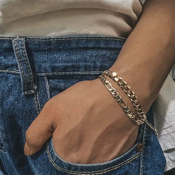 Stainless Steel Electroplated Bracelet Set With Paper Clip Cuban Chain Ball Bead And Plain Geometric Chain Simple Unisex Jewelry