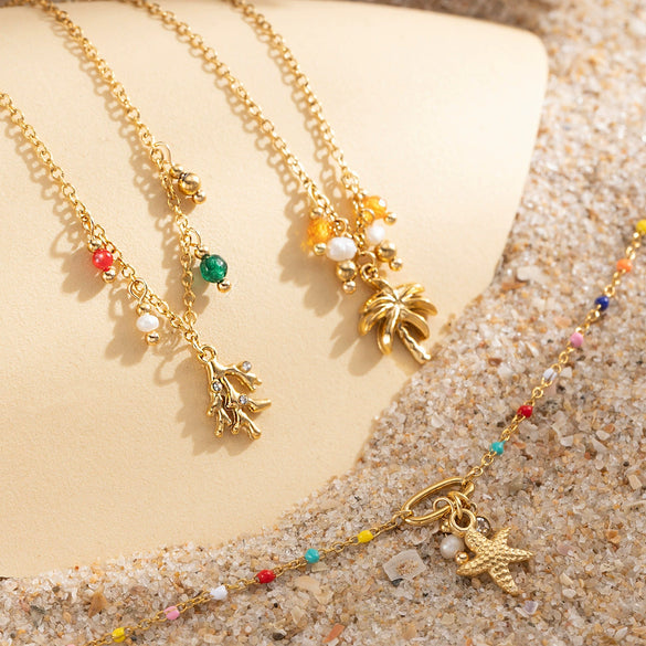 Stainless Steel Electroplated Coconut Tree Starfish Bracelet For Women