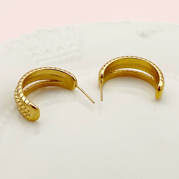 Stainless Steel Electroplated Cshaped Wheat Ear Texture Geometric Earrings For Women