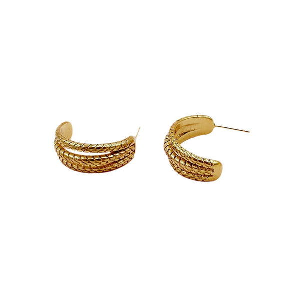 Stainless Steel Electroplated Cshaped Wheat Ear Texture Geometric Earrings For Women