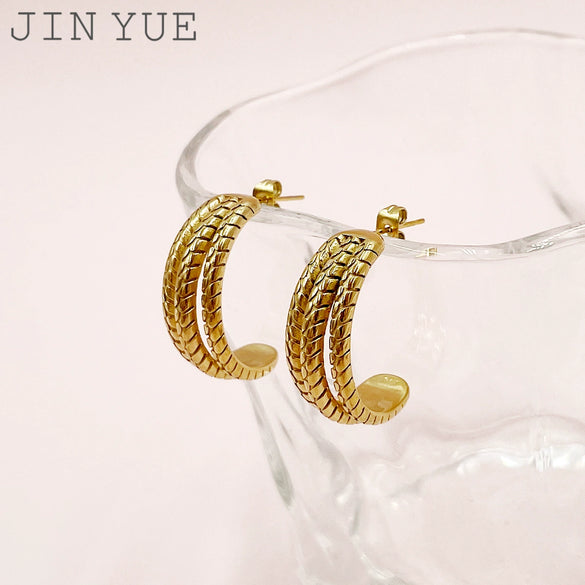 Stainless Steel Electroplated Cshaped Wheat Ear Texture Geometric Earrings For Women