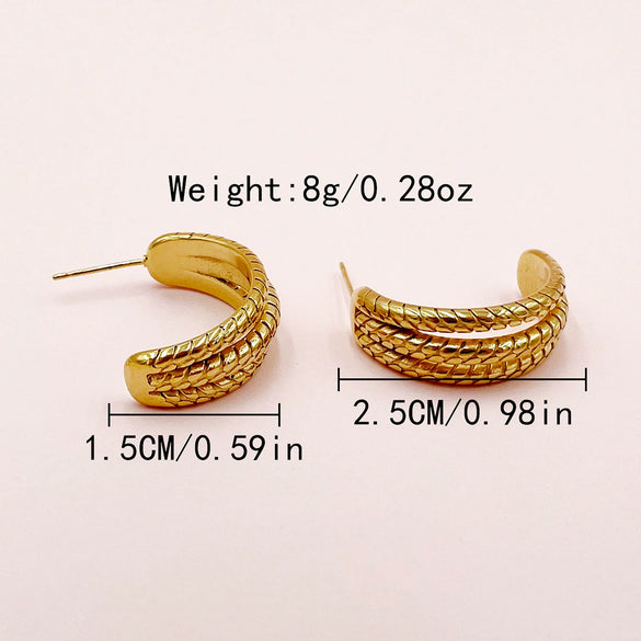 Stainless Steel Electroplated Cshaped Wheat Ear Texture Geometric Earrings For Women