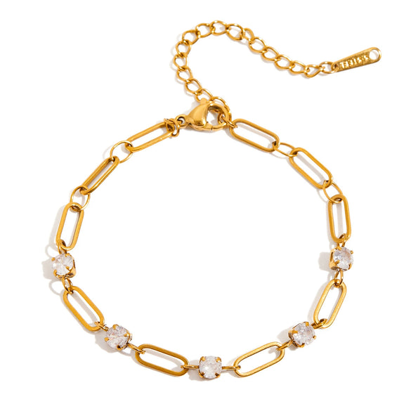 Stainless Steel Electroplated Cubic Zirconia Inlaid Paper Clip Chain Bracelet For Women
