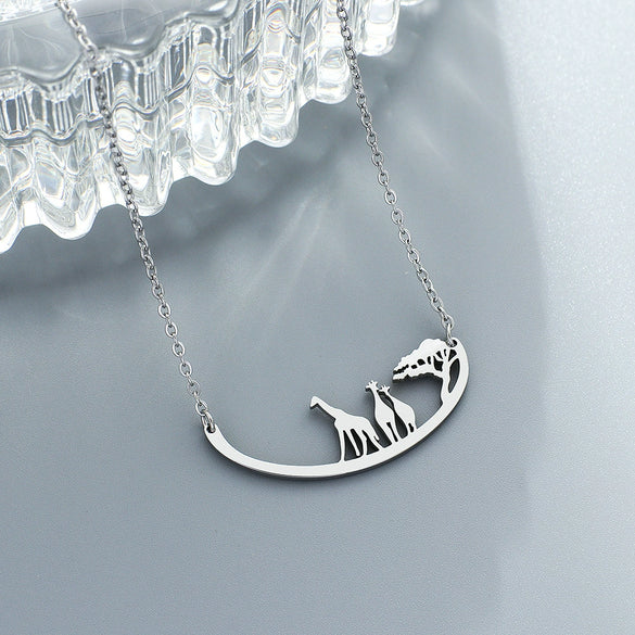 Stainless Steel Electroplated Deer Pendant Necklace And Bracelet With Animal Zodiac Pattern