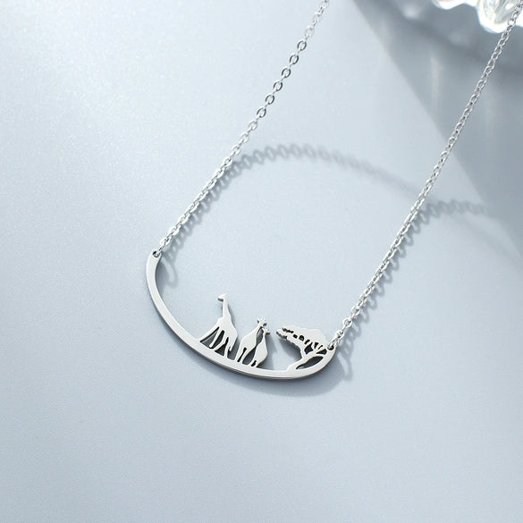 Stainless Steel Electroplated Deer Pendant Necklace And Bracelet With Animal Zodiac Pattern