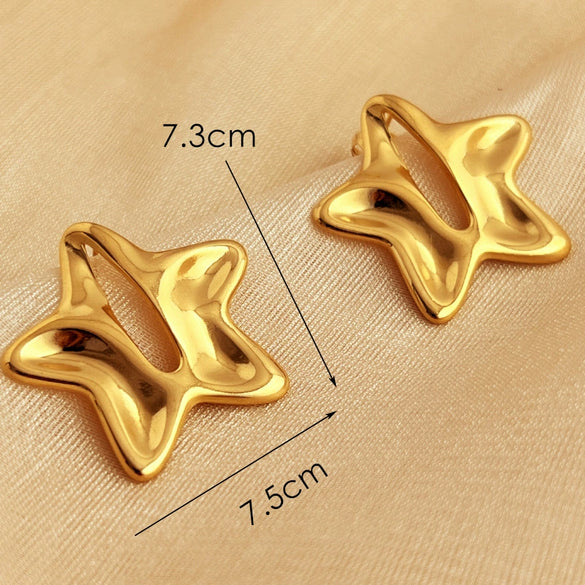 Stainless Steel Electroplated Fivepointed Star And Heart Shape Earrings Couple Style Niche Ins Design