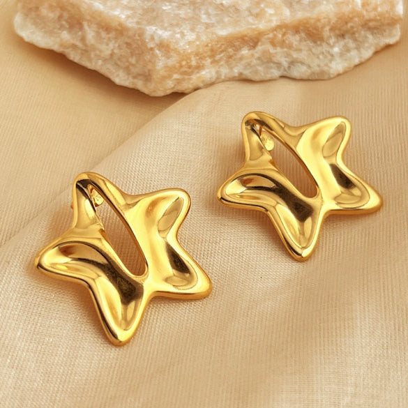 Stainless Steel Electroplated Fivepointed Star And Heart Shape Earrings Couple Style Niche Ins Design