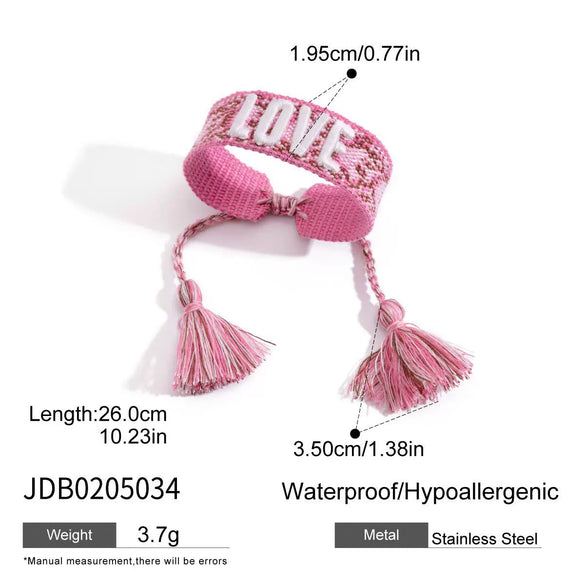 Stainless Steel Electroplated Geometric Braided Hand Rope Bracelet With Letters Cherry Leopard Print For Women