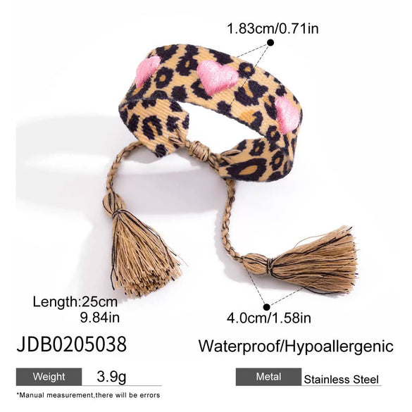 Stainless Steel Electroplated Geometric Braided Hand Rope Bracelet With Letters Cherry Leopard Print For Women