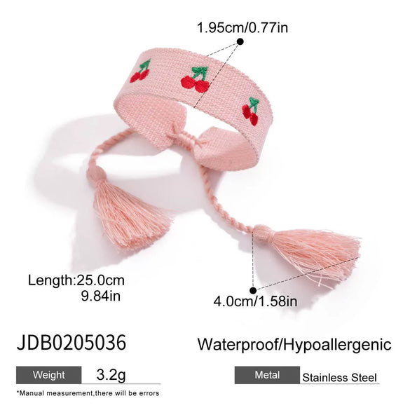 Stainless Steel Electroplated Geometric Braided Hand Rope Bracelet With Letters Cherry Leopard Print For Women