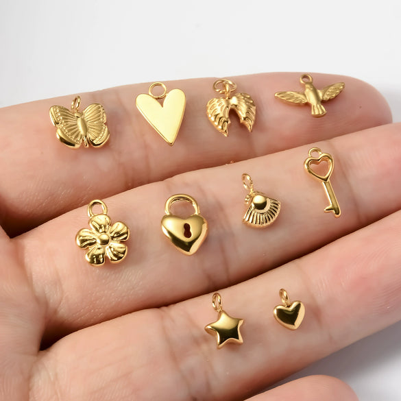 Stainless Steel Electroplated Geometric Love Flower Butterfly Bird Padlock Pendant Diy Bracelet Accessories