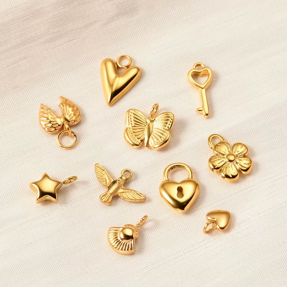 Stainless Steel Electroplated Geometric Love Flower Butterfly Bird Padlock Pendant Diy Bracelet Accessories