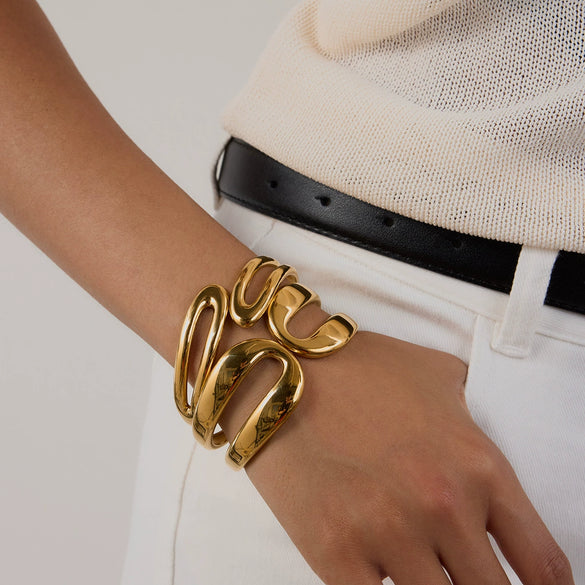 Stainless Steel Electroplated Geometric Style Open Bracelet For Women
