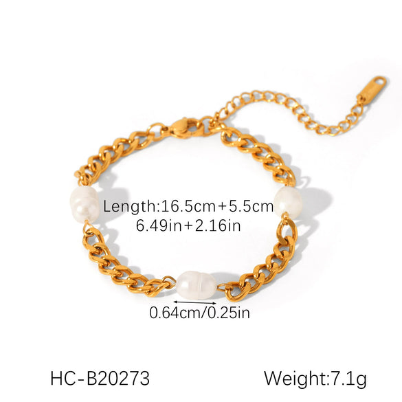 Stainless Steel Electroplated Geometric Style Women's Bracelet With Freshwater Pearl