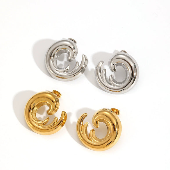 Stainless Steel Electroplated Geometric Wave Shaped C Shaped Women's Earrings