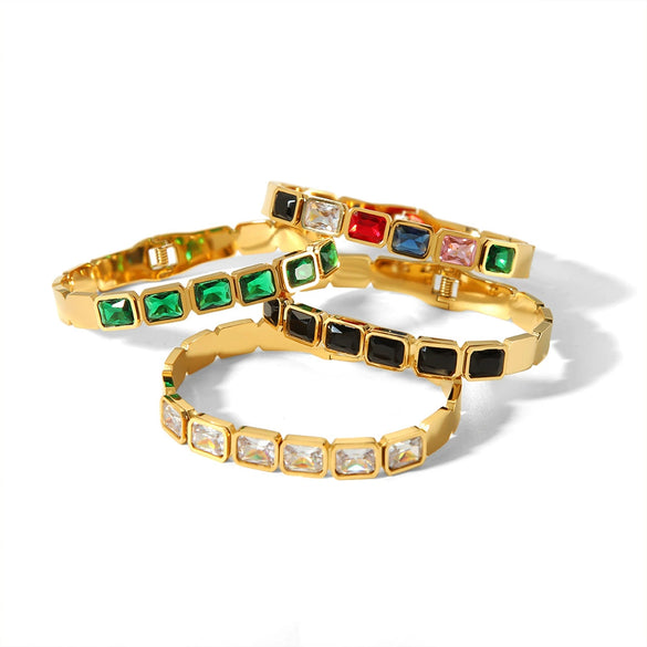 Stainless Steel Electroplated Geometric Zircon Inlaid Bracelet Jewelry