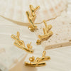 Stainless Steel Electroplated 18K Gold Fashion Personality Reindeer Antler Stud Earrings For Women