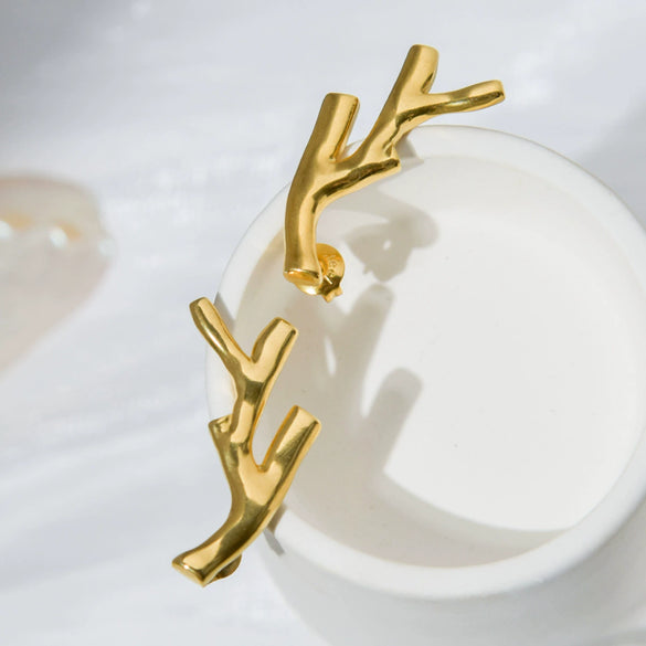 Stainless Steel Electroplated 18K Gold Fashion Personality Reindeer Antler Stud Earrings For Women