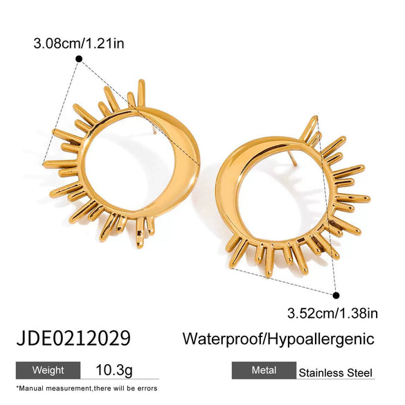 Stainless Steel Electroplated 18K Gold Women's Sun Moon Fashionable Earrings