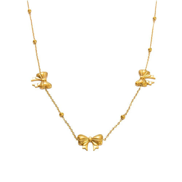 Stainless Steel Electroplated 18K Real Gold Geometric Bow Heart Flower Clavicle Necklace For Women