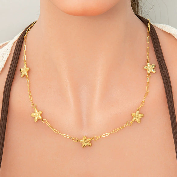 Stainless Steel Electroplated 18K Real Gold Geometric Bow Heart Flower Clavicle Necklace For Women