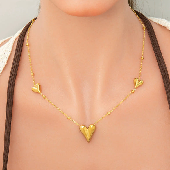 Stainless Steel Electroplated 18K Real Gold Geometric Bow Heart Flower Clavicle Necklace For Women