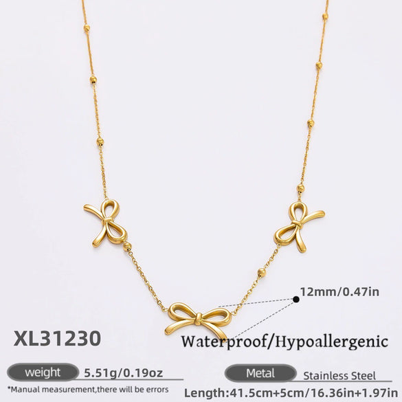 Stainless Steel Electroplated 18K Real Gold Geometric Bow Heart Flower Clavicle Necklace For Women