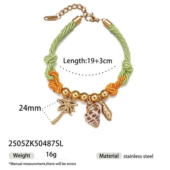 Stainless Steel Electroplated Shell Flower Conch Braided Bracelet For Women