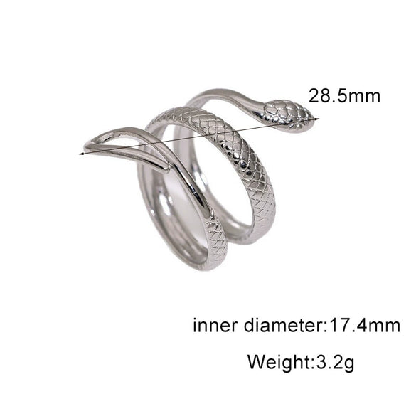 Stainless Steel Electroplated Snake Open Ring For Women Simple Animal Shape Non Fading Titanium Steel Jewelry