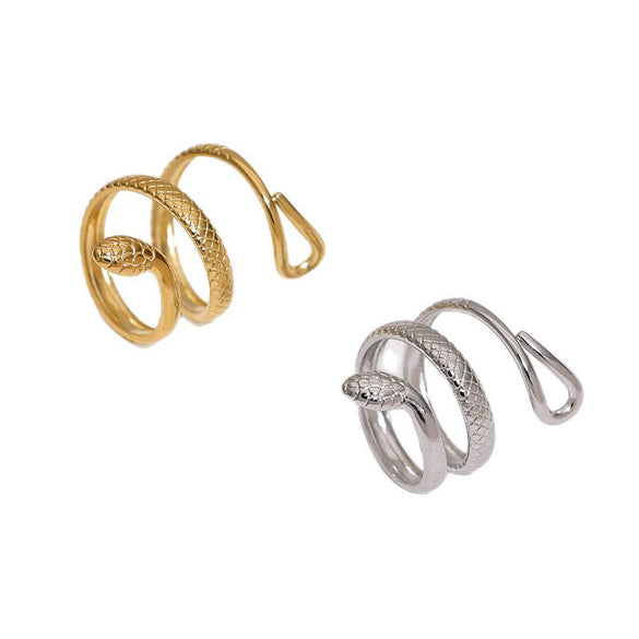 Stainless Steel Electroplated Snake Open Ring For Women Simple Animal Shape Non Fading Titanium Steel Jewelry