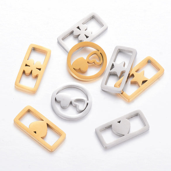 Stainless Steel Electroplated Square Hollow Four Leaf Clover Love Star Pendant Diy Woven Bracelet Accessories