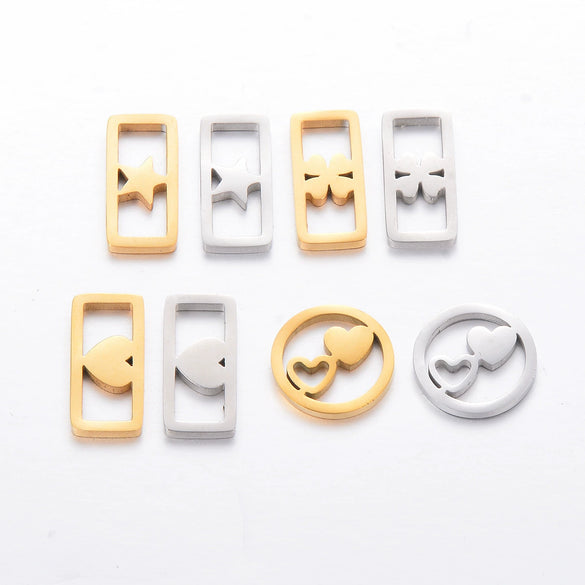 Stainless Steel Electroplated Square Hollow Four Leaf Clover Love Star Pendant Diy Woven Bracelet Accessories