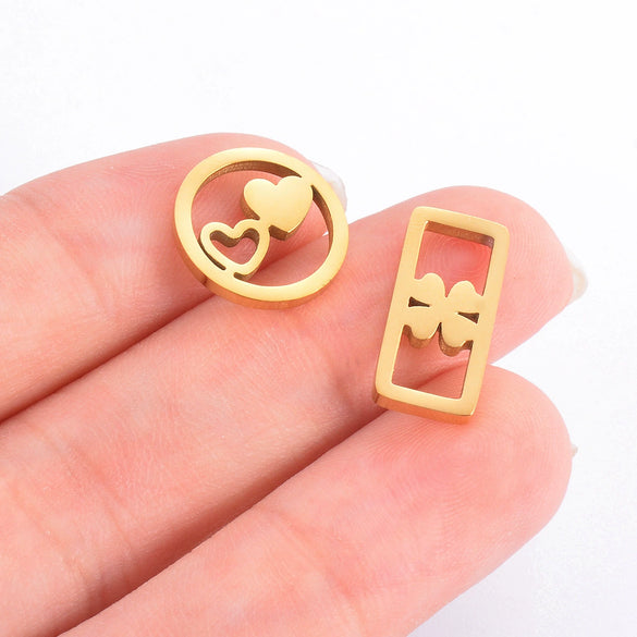 Stainless Steel Electroplated Square Hollow Four Leaf Clover Love Star Pendant Diy Woven Bracelet Accessories