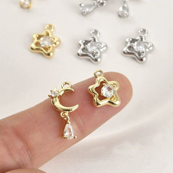 Stainless Steel Electroplated Star Moon Water Drop Zircon Pendant Earrings Accessories Material