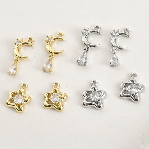 Stainless Steel Electroplated Star Moon Water Drop Zircon Pendant Earrings Accessories Material