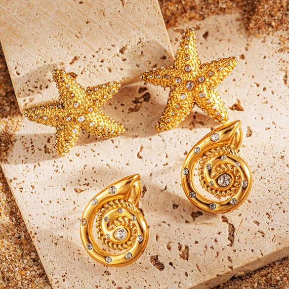 Stainless Steel Electroplated Starfish Inlaid Zircon Ocean Series Women's Earrings