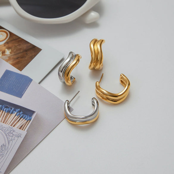 Stainless Steel Electroplated Wave Cshaped Women's Earrings