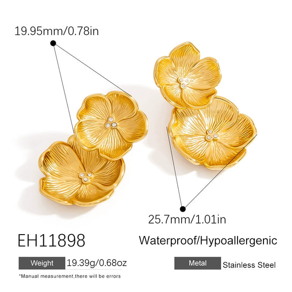 Stainless Steel Electroplating Double Flower Retro Style Earrings For Women