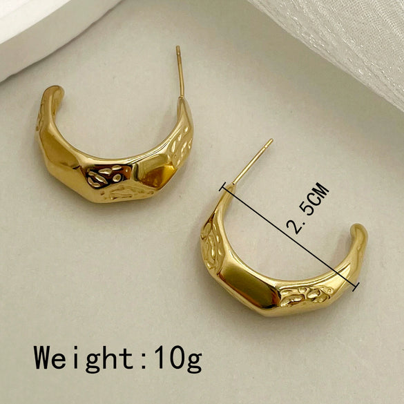 Stainless Steel Embossed Geometric Cshaped Earrings With Electroplating
