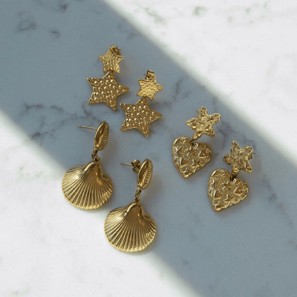 Stainless Steel Embossed Star Earrings Electroplated For Women