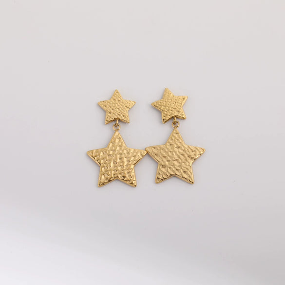 Stainless Steel Embossed Star Earrings Electroplated For Women