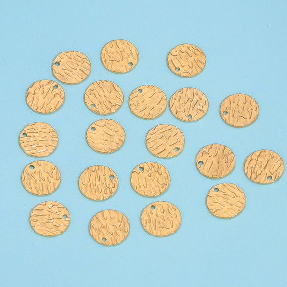 Stainless Steel Embossed Wafer Totem Pattern Diy Jewelry Connection Accessories Pendant For Bracelet And Necklace With Electroplating Treatment