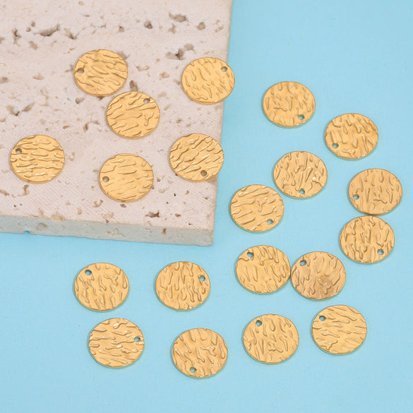 Stainless Steel Embossed Wafer Totem Pattern Diy Jewelry Connection Accessories Pendant For Bracelet And Necklace With Electroplating Treatment