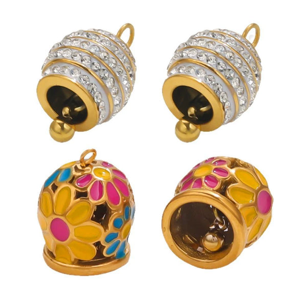 Stainless Steel Enamel Bell Pendant Jewelry Accessories For Bracelet And Anklet With Dripping Oil Treatment Leather Rope Or Red Rope Connection Diy Handmade