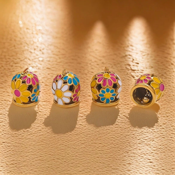 Stainless Steel Enamel Bell Pendant Jewelry Accessories For Bracelet And Anklet With Dripping Oil Treatment Leather Rope Or Red Rope Connection Diy Handmade