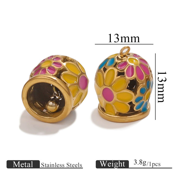 Stainless Steel Enamel Bell Pendant Jewelry Accessories For Bracelet And Anklet With Dripping Oil Treatment Leather Rope Or Red Rope Connection Diy Handmade