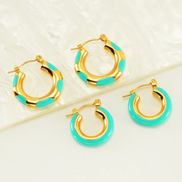 316L Stainless Steel Enamel Drop Glaze Geometric Electroplated Earrings For Women